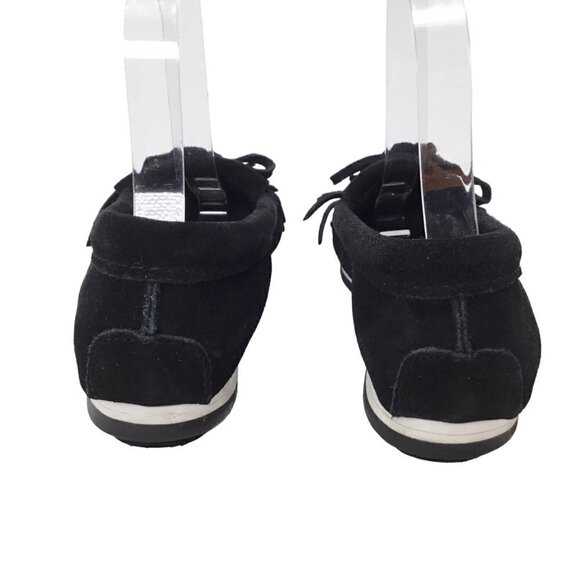 Minnetonka Moccasins Black Kilty Fringe Suede Hardsole Size 5.5 Driving Moc 4300 - Picture 7 of 9